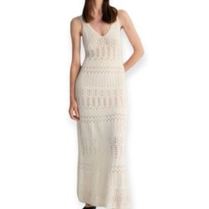 Anthropology Solitaire Cream/Tan Crochet Maxi Dress Sz.L EUC.